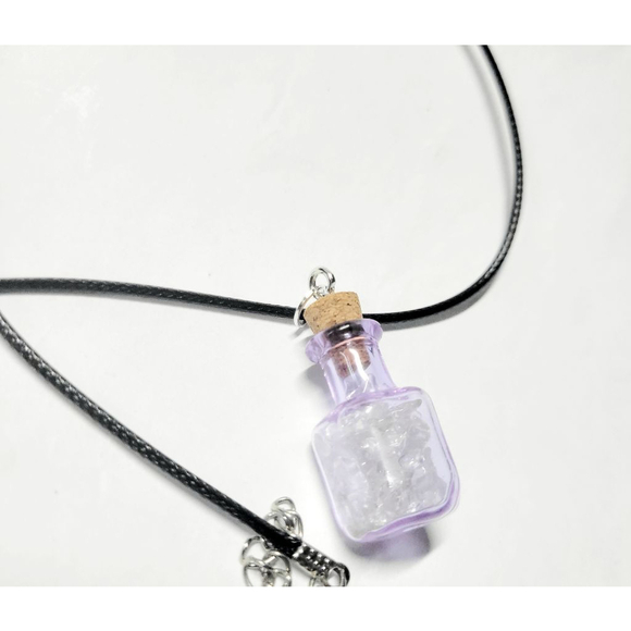 Hand crafted natural crystal clear quartz in mini bottle necklace - Picture 3 of 4